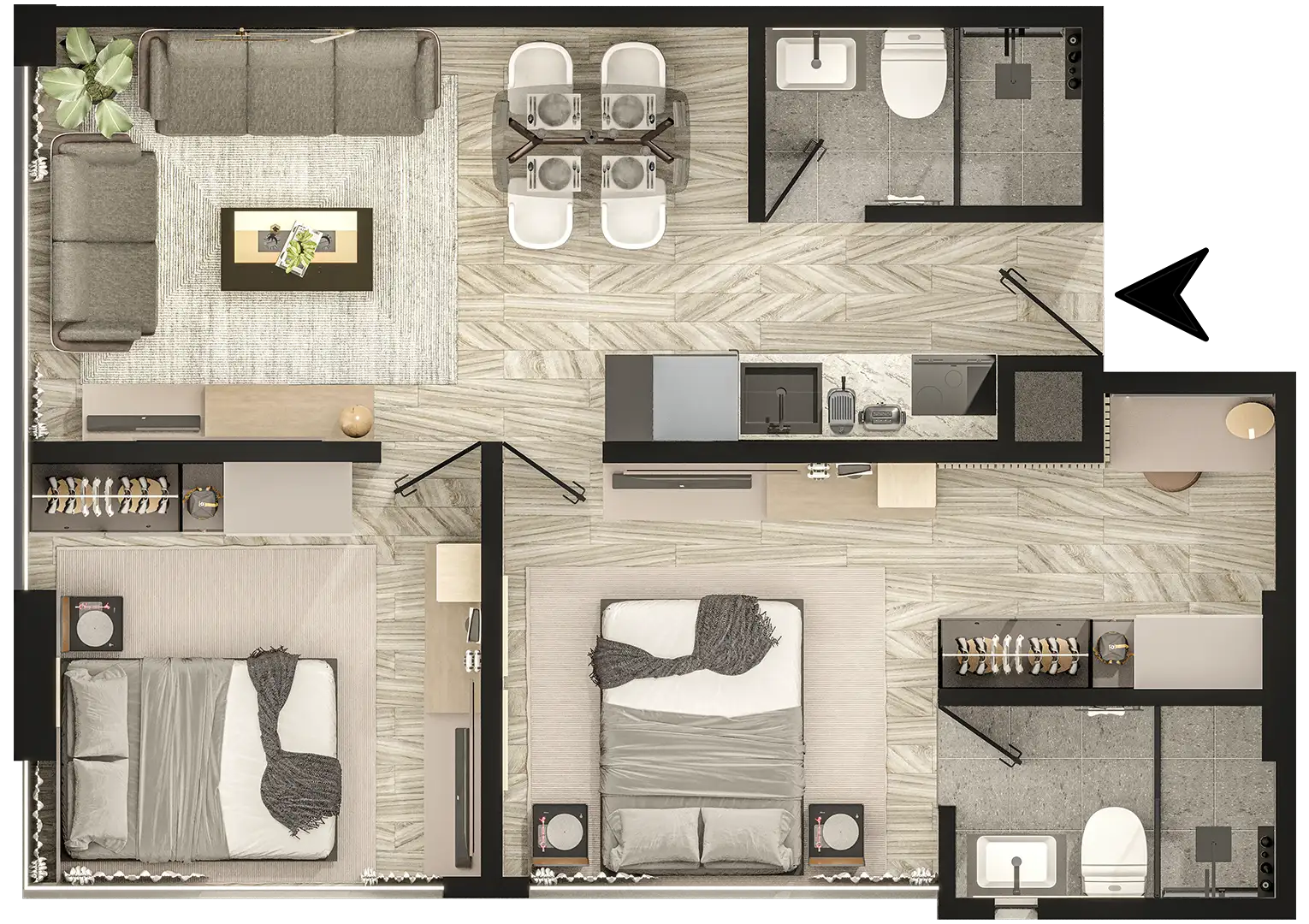 tipo 2 apartamentos con zonas comunes